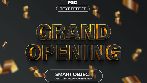 3D Grand Opening. PSD fully editable text effect. Layer style PSD mockup template