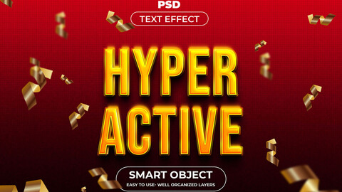 3D Hyper Active. PSD fully editable text effect. Layer style PSD mockup template