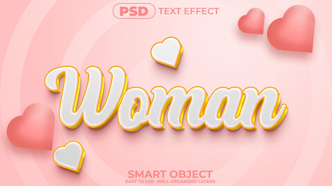 3D Woman. PSD fully editable text effect. Layer style PSD mockup template