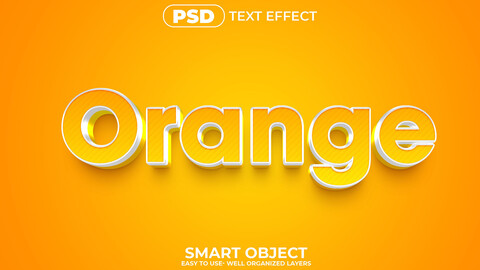 3D Orange. PSD fully editable text effect. Layer style PSD mockup template