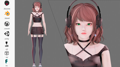 Emo Clothing 0004 - UE5 - Unity - Blender - Animated - Realistic Female Character