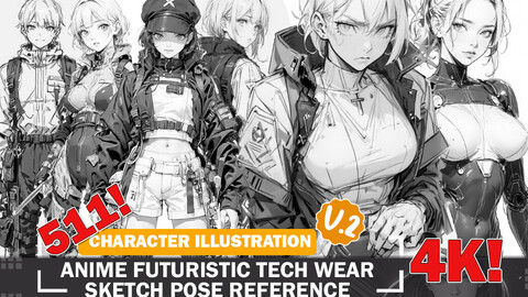 511 Various Anime Futuristic Tech Wear Outfit Sketch Character References and Designs Reference Art V2 4K