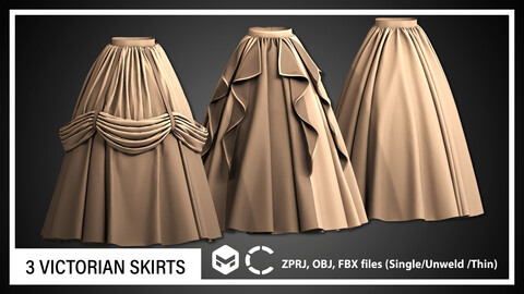 3 VICTORIAN SKIRTS (CLO3D, MD PROJECTS+OBJ+FBX)