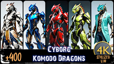 +410 Cyborg Komodo Dragons | 4K Resolution | Stylized Vol.118