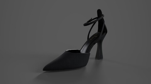 Pointed Toe Ankle Strap Pumps Black Suede Low-Poly