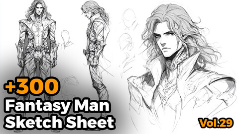 +300 Fantasy Man Sketch Sheet Reference Images(4k)