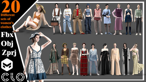 20 different sets of women's clothes