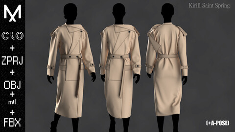 Coat Female Marvelous designer/Clo3d OBJ mtl FBX ZPRJ +A-POSE