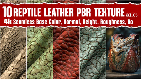 Reptile Leather VOL.05|4K Seamless PNG PBR Textures