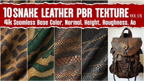 Snake Leather VOL.08|4K Seamless PNG PBR Textures