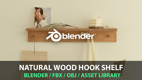 Natural wood hook shelf