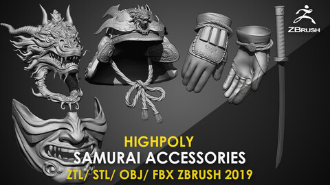 Highpoly Samurai Accessories Ztl/Stl/Obj/Fbx Zbrush 2019