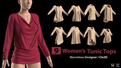 9 women's Tunic Tops + Zprj +Obj + Fbx