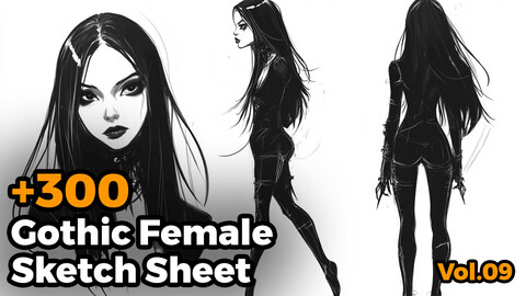 +300 Gothic Female Sketch Sheet Reference Images(4k)