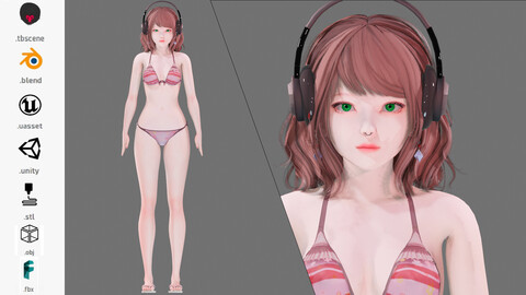 Bikini 0012 - UE5 - Unity - Blender - Animated - Realistic Female Character