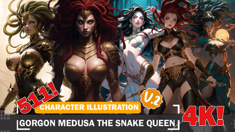 511 Gorgon Medusa the Snake Queen Diverse Outfit Character Design Reference Art V2 4K