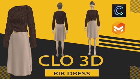 Rib dress ,Marvelous Designer or Clo3D (ZPRJ)