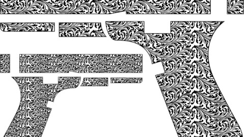 Glock 17 gun engraving file svg floral scroll pattern v1, vector gun design, for laser files Ai 8, Svg, Dxf, Png, Pdf, laser cut file