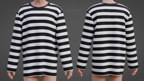 3D Male Oversized Harajuku Tee Shirt - Long-sleeved Stripes Punk T-Shirt