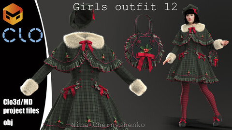 Girls outfit 12. Marvelous Designer/Clo3d project + OBJ.