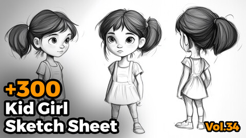 +300 Kid Girl Sketch Sheet Reference Images(4k)