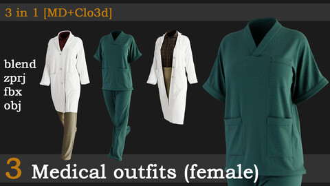 3 Medical outfits(female)[fbx+obj+zprj+blend][md+clo]