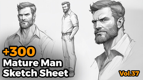 +300 Mature Man Sketch Sheet Reference Images(4k)