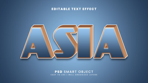 3D Asia. PSD fully editable text effect. Layer style PSD mockup template