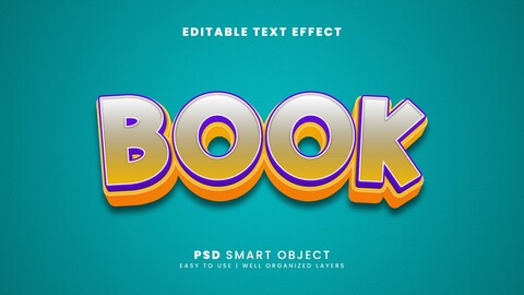 3D Book. PSD fully editable text effect. Layer style PSD mockup template