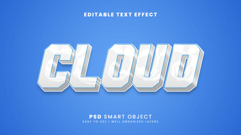 3D Clound. PSD fully editable text effect. Layer style PSD mockup template