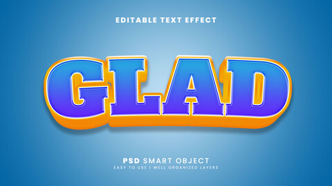 3D Glad. PSD fully editable text effect. Layer style PSD mockup template