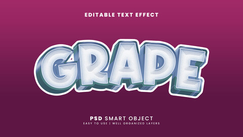 3D Grape. PSD fully editable text effect. Layer style PSD mockup template