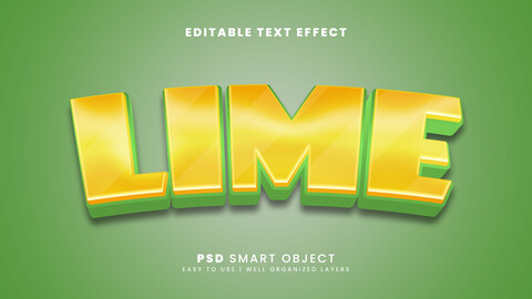 3D Lime. PSD fully editable text effect. Layer style PSD mockup template