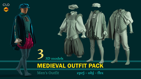 MEDIEVAL OUTFIT PACK - VOL 03 (male outfit). CLO , MD projects+FBX+OBJ