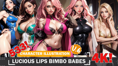 533 Luscious Lips Bimbo Babes Diverse Outfit Character Design Reference Art V6 4K