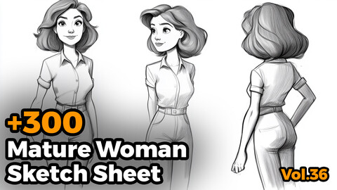 +300 Mature Woman Sketch Sheet Reference Images(4k)