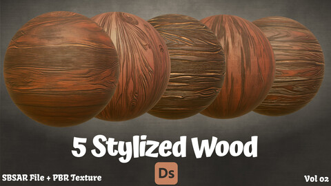 5 Stylized Wood - PBR Texture + SBSAR File - Vol 2