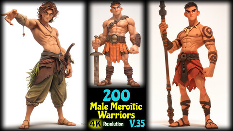 200 Male Meroitic Warriors - 4K Resolution - V.35