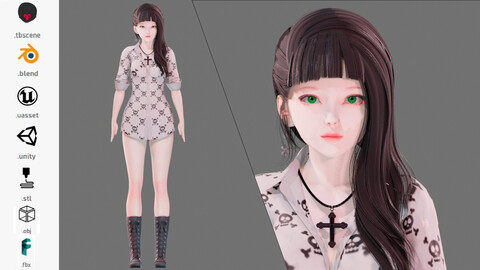 Emo Clothing 0005 - UE5 - Unity - Blender - Animated - Realistic Female Character