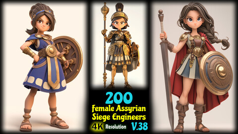 200 Female Assyrian Siege Engineers - 4K Resolution - V.38