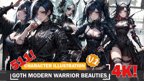 511 Anime Goth Modern Warrior Beauties Diverse Outfit Character Design Reference Art V2 4K