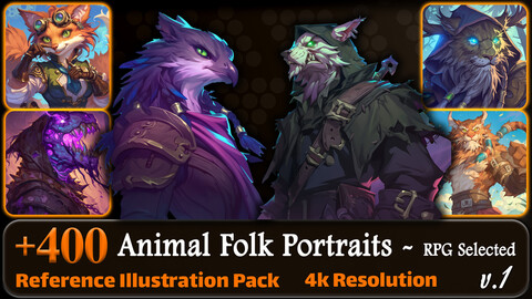 400 Animal Folk Portraits - RPG Selected Reference Pack | 4K | v.1