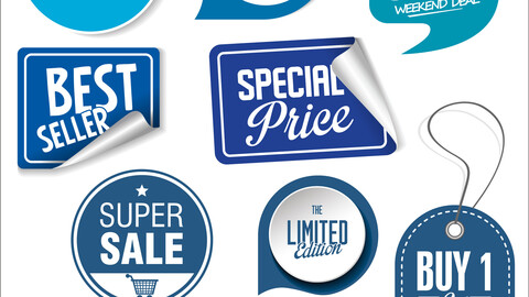 Blue sale stickers vector illustration collection, Promotional Stickers, Special Deals