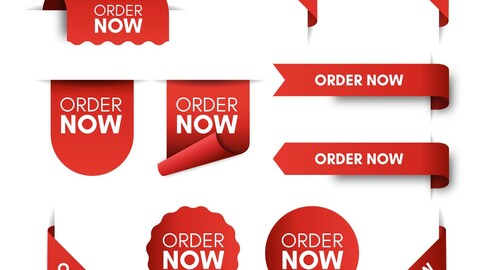 Red Order now promo labels, Promotions Ribbons, EPS File