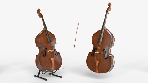 Double Bass Music instrument with Bow and Stand