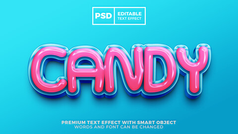 3D Candy. PSD fully editable text effect. Layer style PSD mockup template