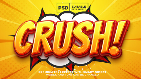 3D Crush. PSD fully editable text effect. Layer style PSD mockup template