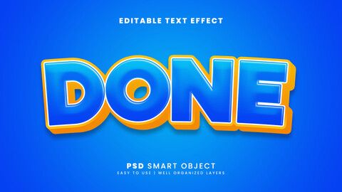 3D Done. PSD fully editable text effect. Layer style PSD mockup template