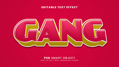 3D Gang. PSD fully editable text effect. Layer style PSD mockup template