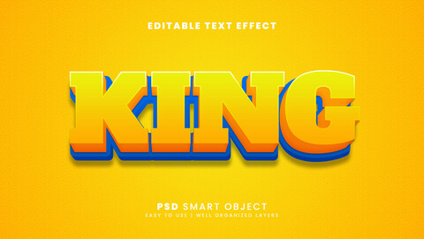 3D King. PSD fully editable text effect. Layer style PSD mockup template